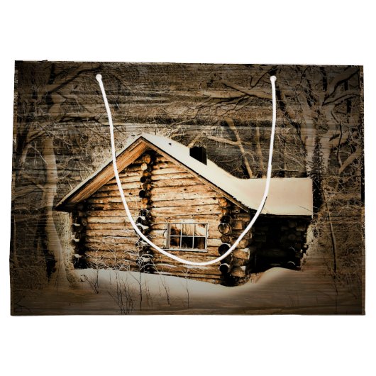 Rustikale Holzhütte im Grünen Große Geschenktüte (Rückseite)
