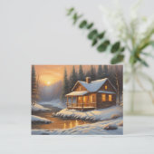 Rustikale Holzhütte im Winterwald Postkarte (Stehend Vorderseite)