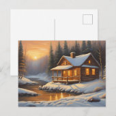 Rustikale Holzhütte im Winterwald Postkarte (Vorne/Hinten)