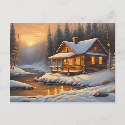 Rustikale Holzhütte im Winterwald Postkarte (Vorderseite)