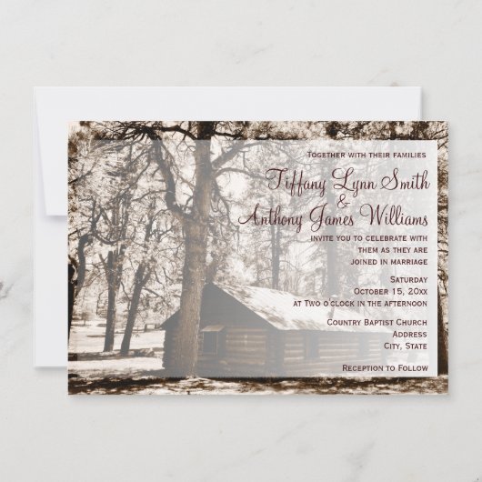 Rustikale Holzhütte in Wäldern Aquamarine Hochzeit Einladung (Rückseite)