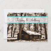 Rustikale Holzhütte in Wäldern Aquamarine Hochzeit Einladung (Vorderseite)