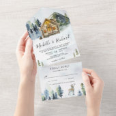 Rustikale Holzhütte Lodge Forest Fog Wedding All In One Einladung (Abreißen)