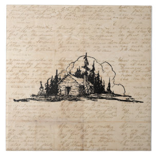 Rustikale Holzhütte Naturwald Art Vintages Skript Fliese