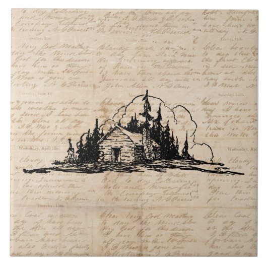 Rustikale Holzhütte Naturwald Art Vintages Skript Fliese (Vorderseite)