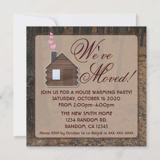Rustikale Holzhütte neue Zuhause-Einladungen Einladung (Vorderseite)