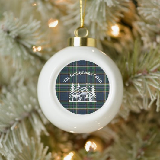 Rustikale Holzhütte Tartan Keramik Kugel-Ornament (Baum)