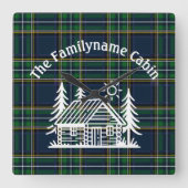 Rustikale Holzhütte Tartan Quadratische Wanduhr (Vorderseite)