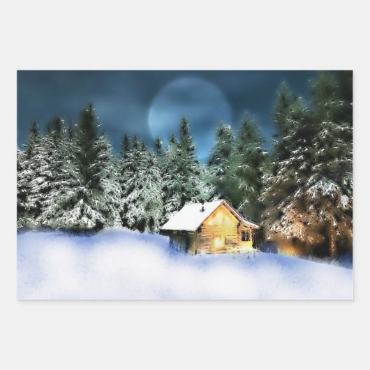 Rustikale Holzkabine Vollmond Geschenkpapier Set (Vorderseite 3)