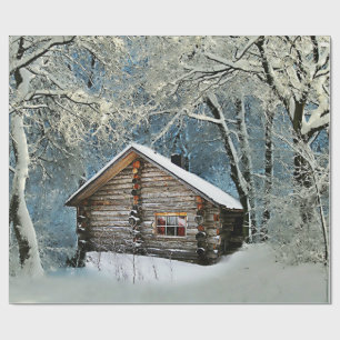 Rustikale Holzkabine Wintermagie Geschenkpapier