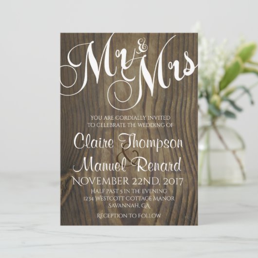 Rustikale Holzkalligraphie - Einladung (Stehend Vorderseite)