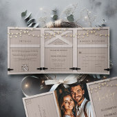 Rustikale Holzkalligraphie Elegantes Foto Hochzeit Dreifach Gefaltete Einladung