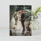 Rustikale Holzkalligraphie Hochzeit Danke Karte (Stehend Vorderseite)