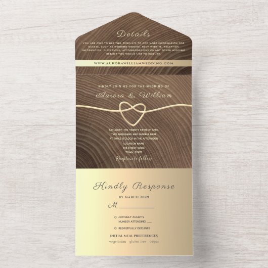 Rustikale Holzkalligraphie verheiratet alle in ein All In One Einladung (Innen Boden)