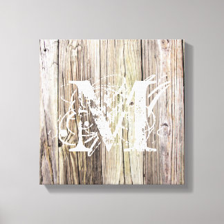 Rustikale Holzkarten mit Monogramm Leinwanddruck