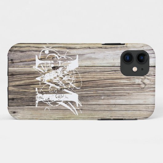 Rustikale Holzkarten mit Monogramm-Shabby Chic Case-Mate iPhone Hülle (Rückseite (Horizontal))