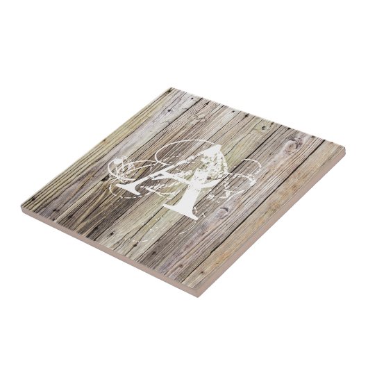 Rustikale Holzkarten mit Shabby Chic Monogram Fliese (Seite)