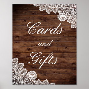 Rustikale Holzkarten und Geschenke für Hochzeitspo Poster