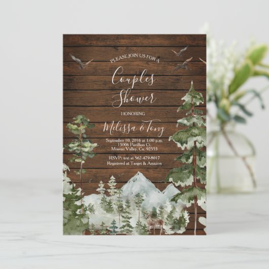 Rustikale Holzkiefernwald - Bergdusche Einladung (Stehend Vorderseite)