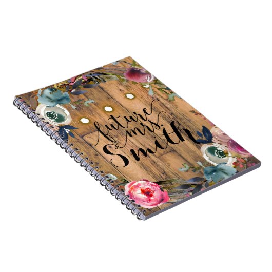 Rustikale Holzkleber Blumenreath Lights Future Mrs Notizblock (Rechte Seite)