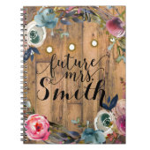 Rustikale Holzkleber Blumenreath Lights Future Mrs Notizblock (Vorderseite)