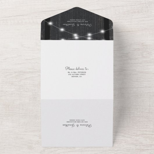 Rustikale Holzklingellichter Foto uAwg Hochzeit All In One Einladung (Außenbereich)