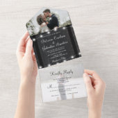 Rustikale Holzklingellichter Foto uAwg Hochzeit All In One Einladung (Abreißen)