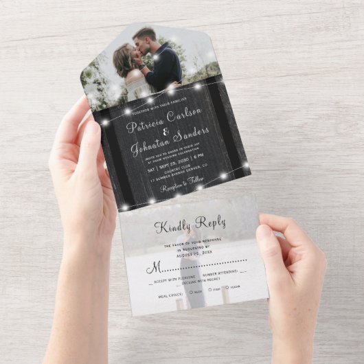 Rustikale Holzklingellichter Foto uAwg Hochzeit All In One Einladung (Abreißen)