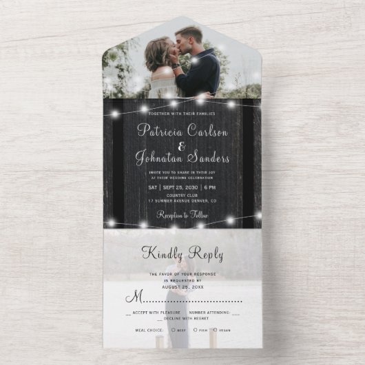 Rustikale Holzklingellichter Foto uAwg Hochzeit All In One Einladung (Innen Boden)