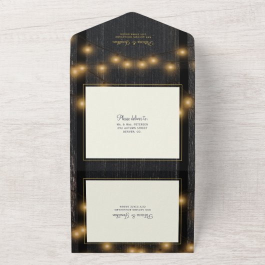 Rustikale Holzklingellichter Hochzeit All In One Einladung (Außenbereich)