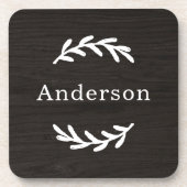 Rustikale Holzkohle Braunwald Laurel Custom Monogr Getränkeuntersetzer (Vorderseite)