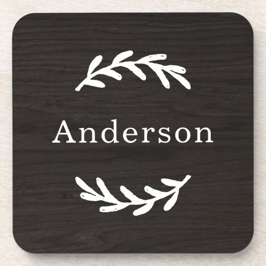 Rustikale Holzkohle Braunwald Laurel Custom Monogr Getränkeuntersetzer (Vorderseite)