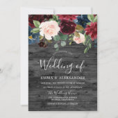 Rustikale Holzkohle Burgund Roter Wein Hochzeit Einladung (Vorderseite)