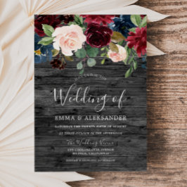 Rustikale Holzkohle Burgund Roter Wein Hochzeit Einladung