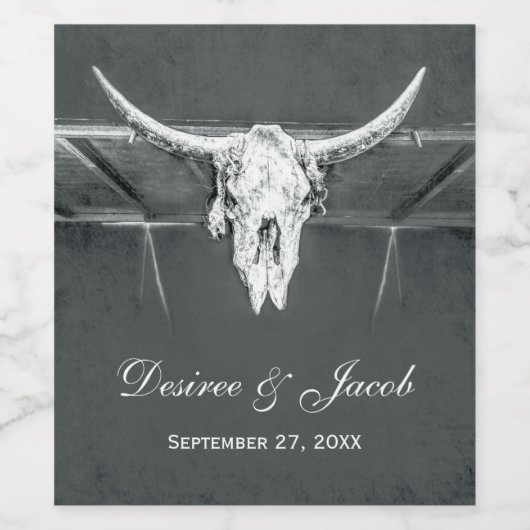 Rustikale Holzkohle Grau Western Texture Bull Skul Weinetikett (Einzelnes Label)