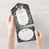 Rustikale Holzkohle Schwarzer Pinienwald All In One Einladung (Abreißen)