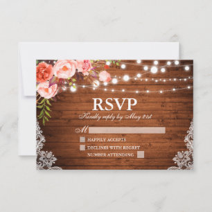 Rustikale Holzkorallenbeleuchtung Hochzeit RSVP Karte