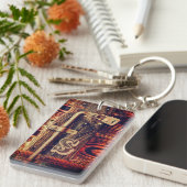 Rustikale Holzkorntür antikes Messingschloss braun Schlüsselanhänger (Vorderseite rechts)