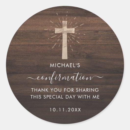 Rustikale Holzkreuz-Bestätigung Runder Aufkleber (Vorderseite)