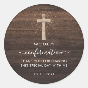 Rustikale Holzkreuz-Bestätigung Runder Aufkleber