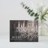 Rustikale Holzkronleuchter Hochzeit speichern das  Ankündigungspostkarte (Stehend Vorderseite)
