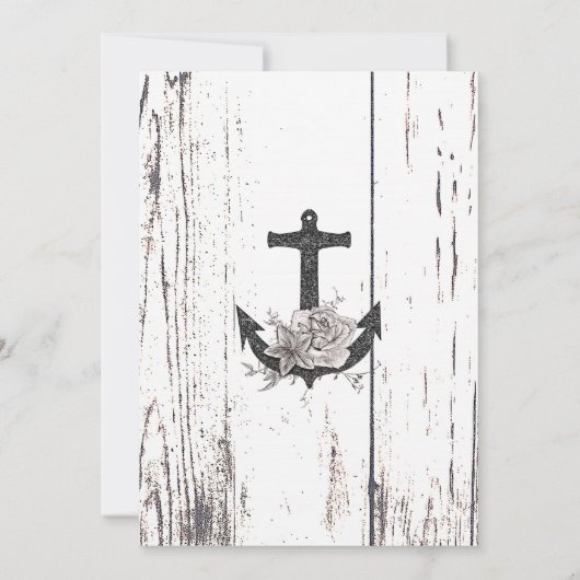 Rustikale Holzküste Strand Anchor Hochzeit Einladung (Rückseite)