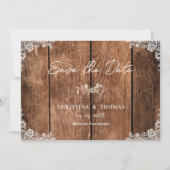 Rustikale Holzlace Country Hochzeit Save the Date (Vorderseite)