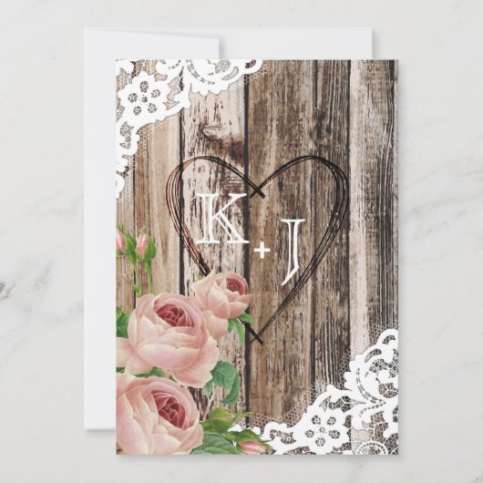Rustikale Holzlace und Rose Hochzeit Einladung (Rückseite)