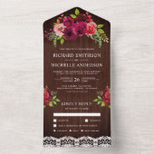 Rustikale Holzlandschaft Burgund Blumenhochzeit All In One Einladung (Innen Boden)