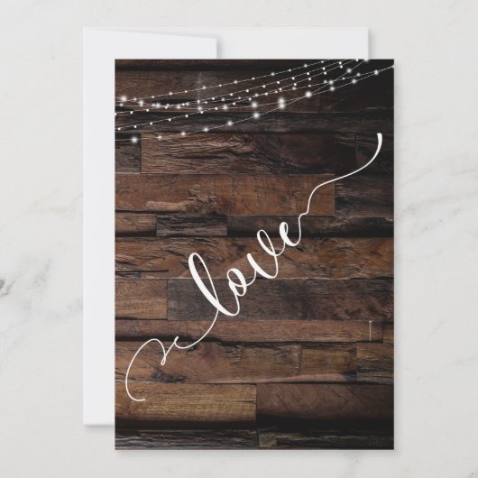 Rustikale Holzleuchte Hochzeitskarte aufgeschoben Einladung (Rückseite)
