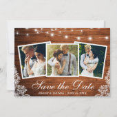 Rustikale Holzleuchten 3 Foto Save the Date Karte (Vorderseite)