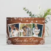 Rustikale Holzleuchten 3 Foto Save the Date Karte (Stehend Vorderseite)