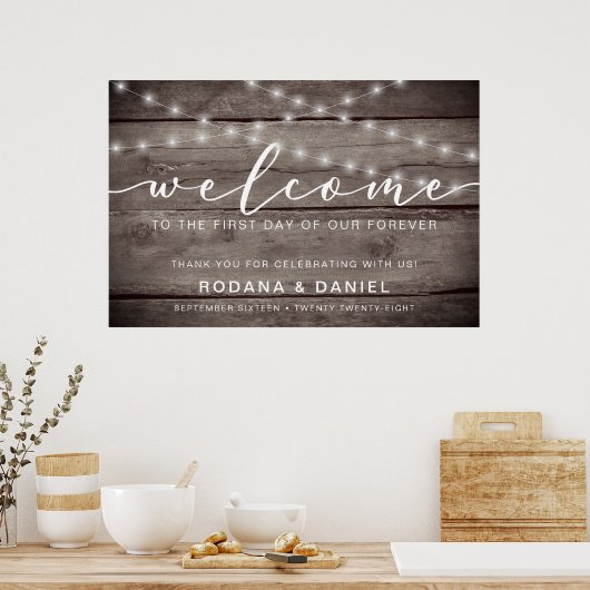 Rustikale Holzleuchten Begrüßungszeichen Poster (Küche)