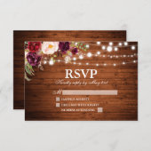 Rustikale Holzleuchten Burgund Blumenhochzeit RSVP Karte (Vorne/Hinten)